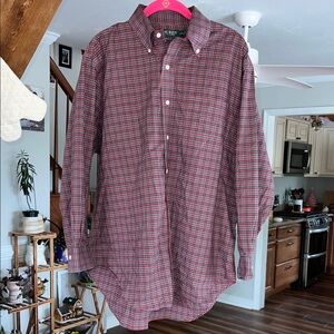 Lauren Ralph Lauren Red/Green Plaid Cotton Button Down Shirt 17 Non Iron